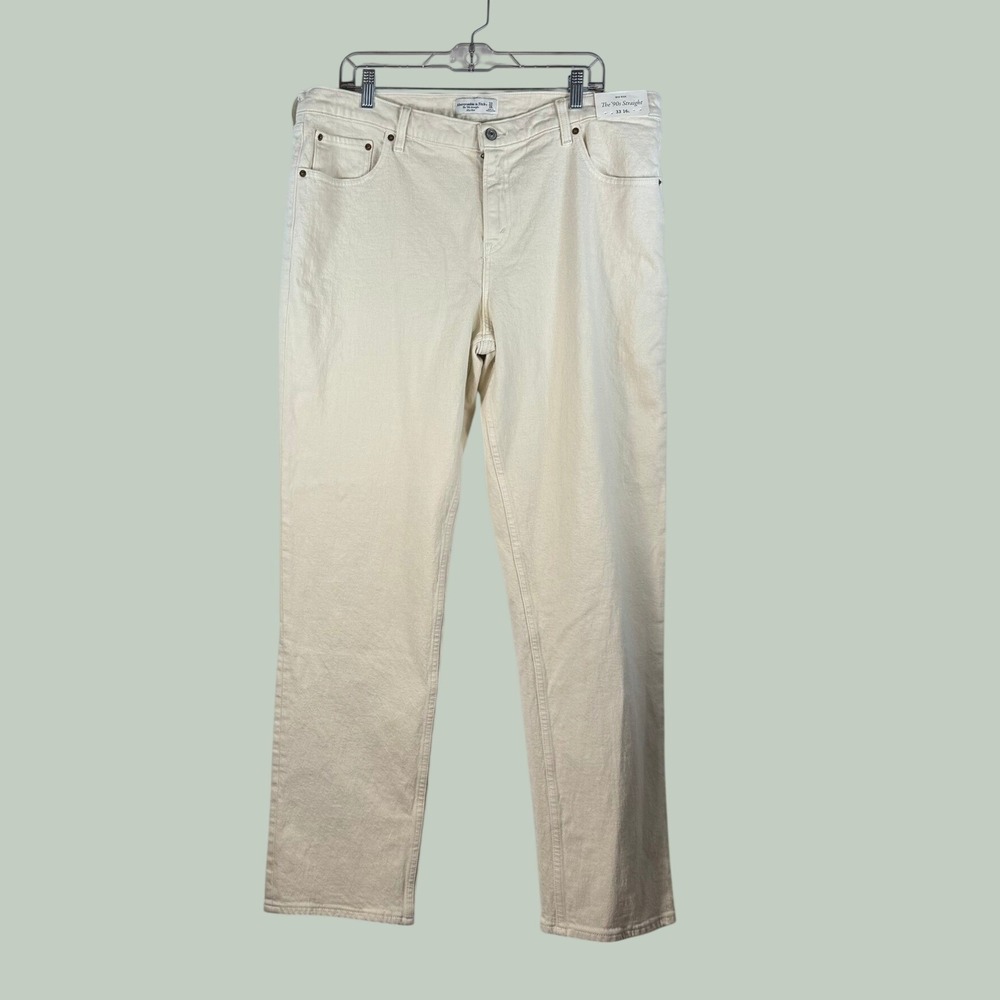 Abercrombie & Fitch The 90s Straight Mid Rise Jeans Cream Off White 33 16L